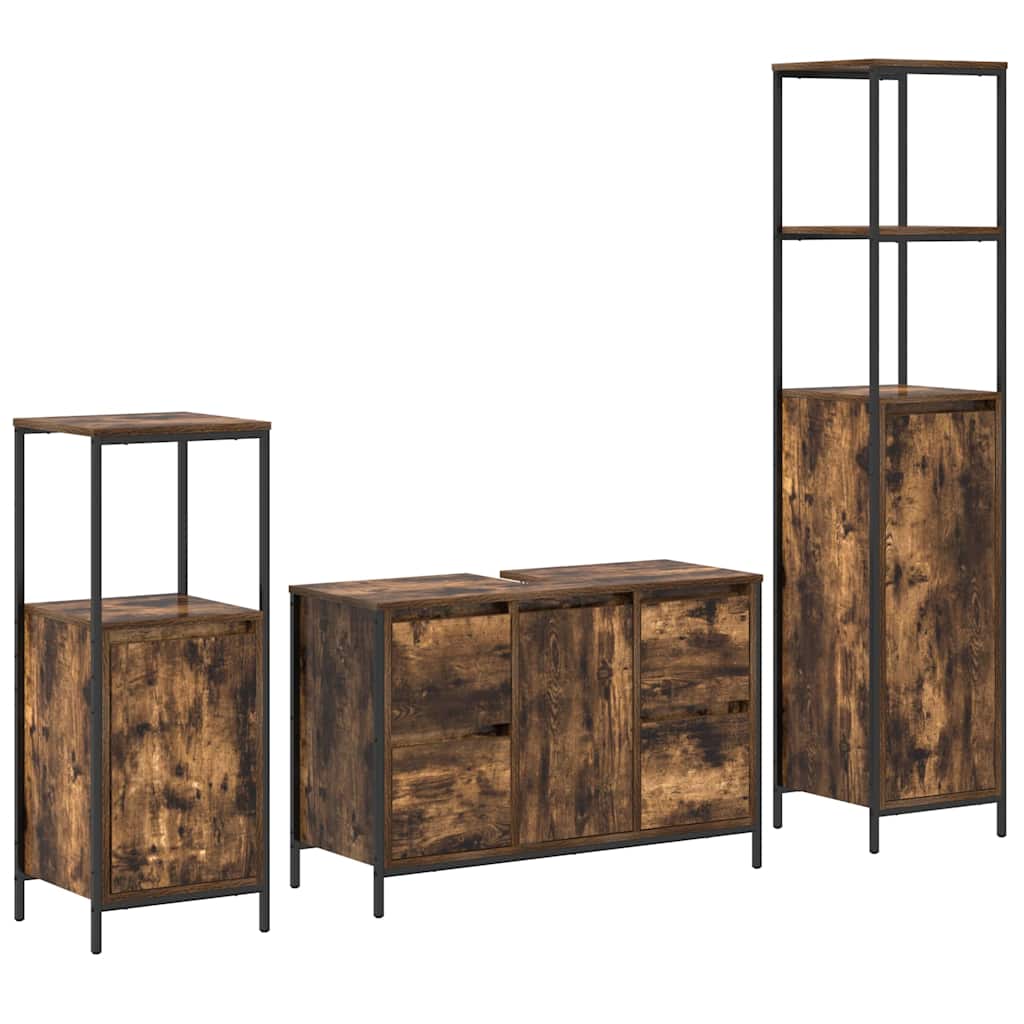 vidaXL Bathroom Furniture Set with Drawer 3 pcs Smoked Oak and Black