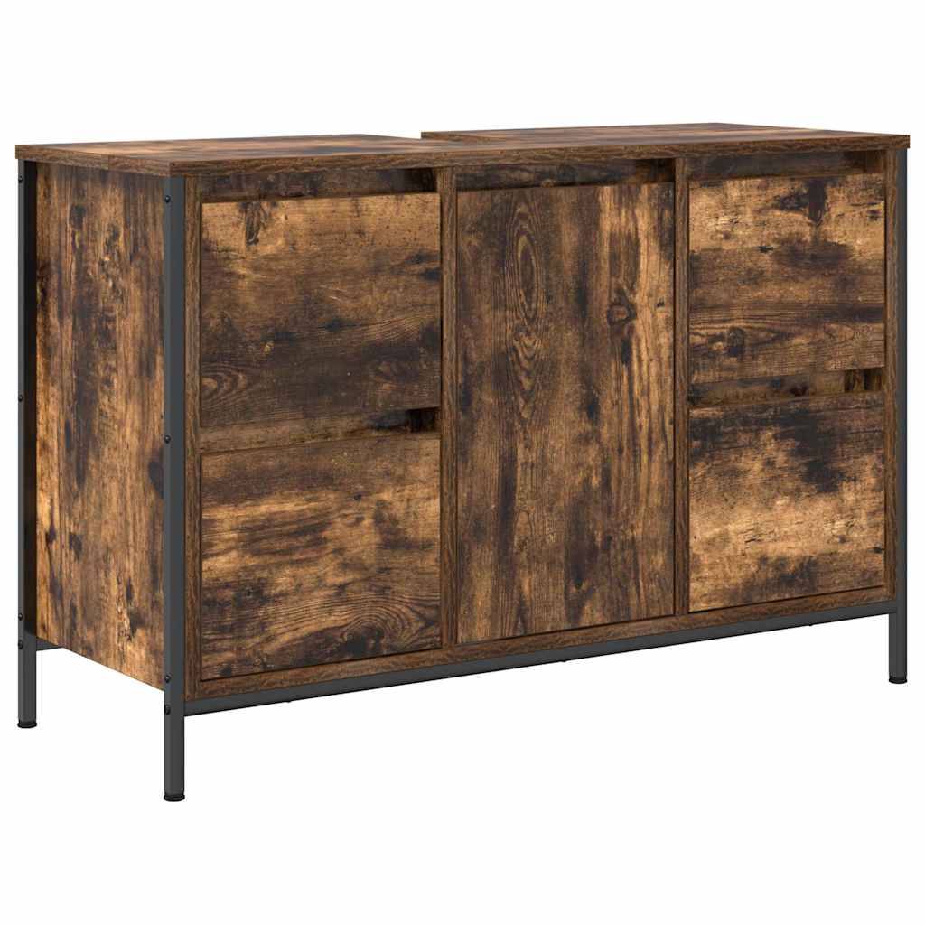 vidaXL Bathroom Furniture Set with Drawer 3 pcs Smoked Oak and Black