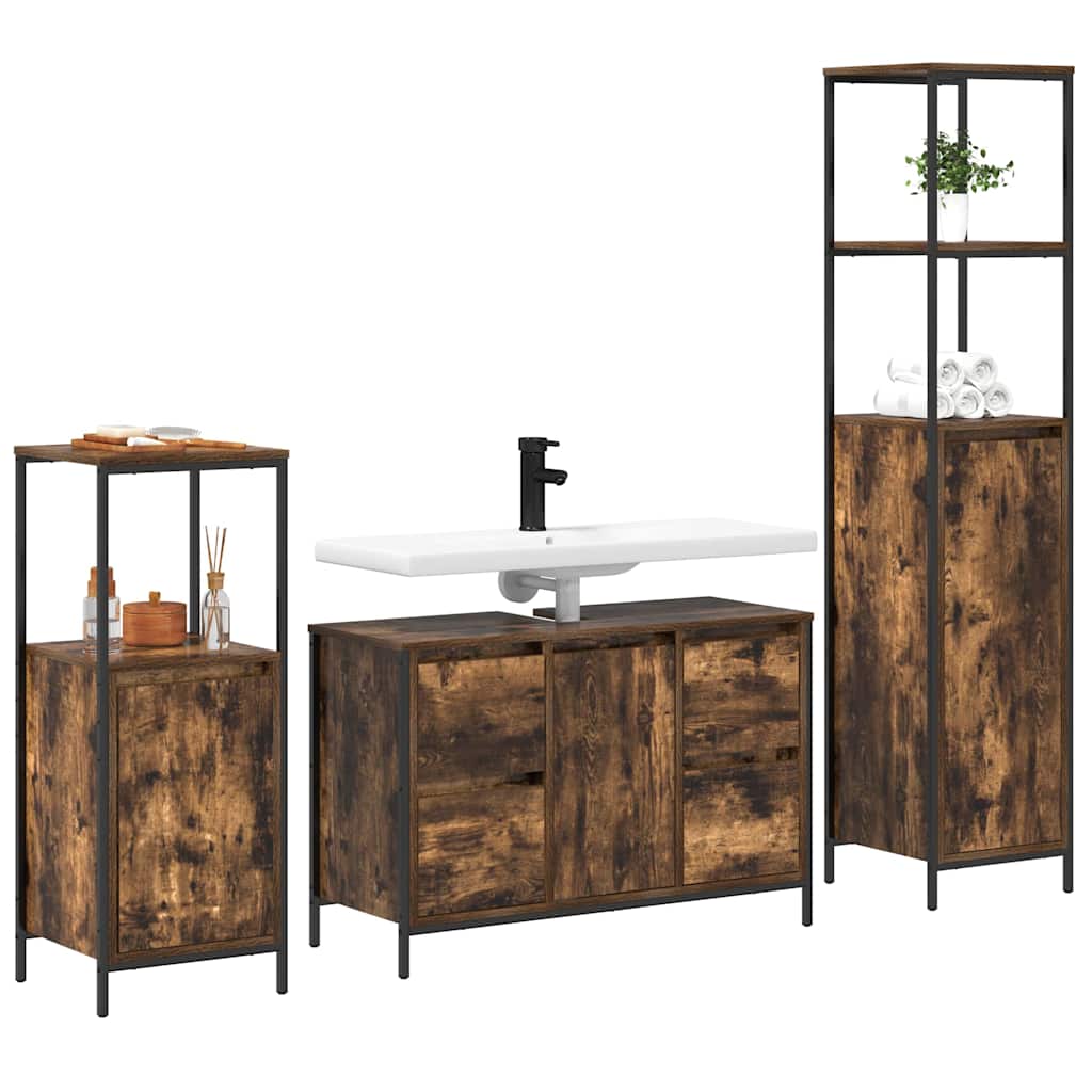 vidaXL Bathroom Furniture Set with Drawer 3 pcs Smoked Oak and Black