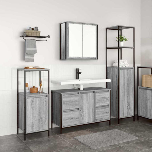 vidaXL Bathroom Furniture Set 3 pcs Grey Sonoma and Black