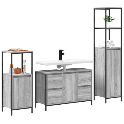 vidaXL Bathroom Furniture Set with Drawer 3 pcs Grey sonoma and Black