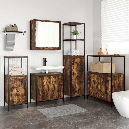 vidaXL Bathroom Furniture Set with Shelf 5 pcs Smoked oak and Black