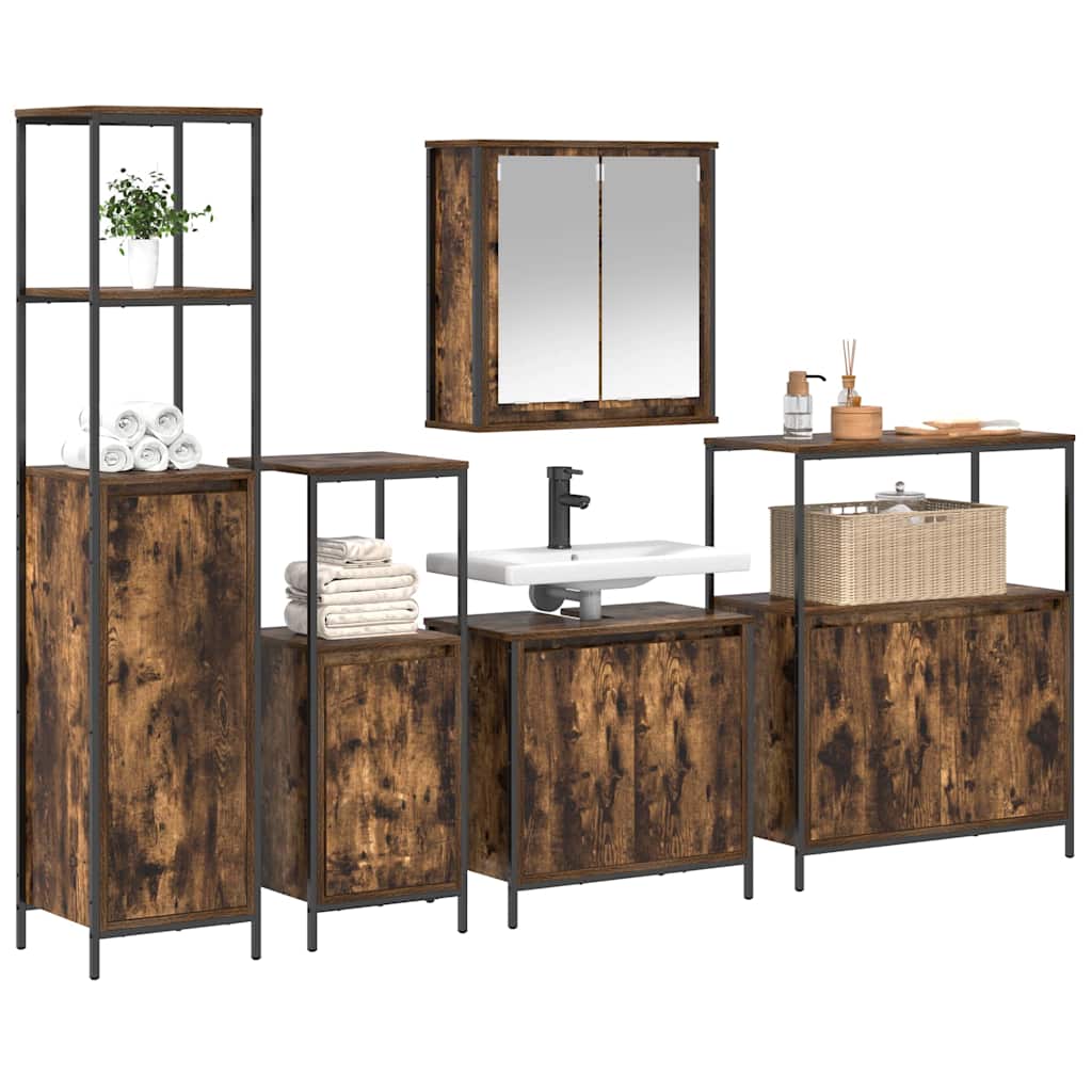 vidaXL Bathroom Furniture Set with Shelf 5 pcs Smoked Oak and Black