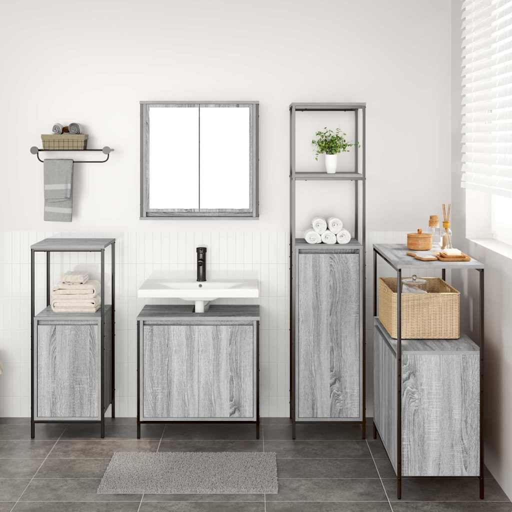 vidaXL Bathroom Furniture Set with Shelf 5 pcs Grey Sonoma and Black