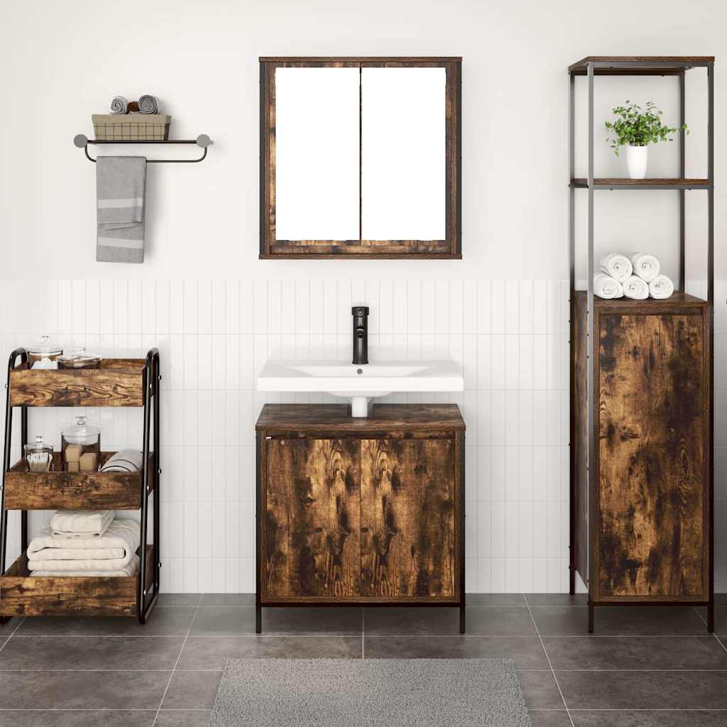vidaXL 2 Piece Bathroom Furniture Set Smoked Oak Engineered Wood