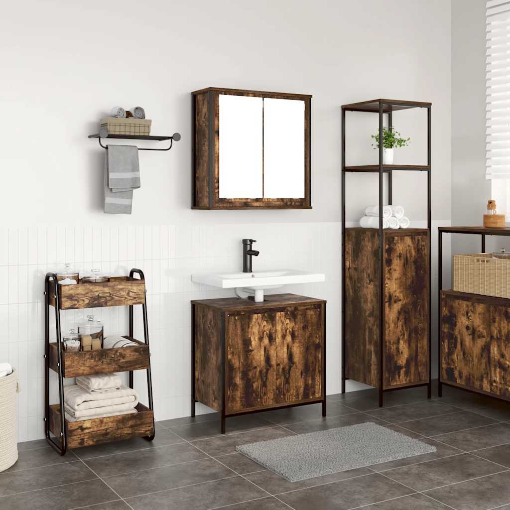 vidaXL 2 Piece Bathroom Furniture Set Smoked Oak Engineered Wood
