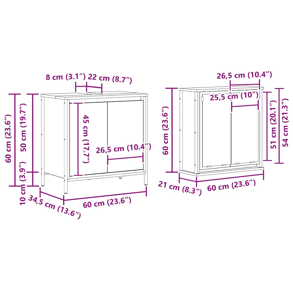 vidaXL 2 Piece Bathroom Furniture Set Grey Sonoma Engineered Wood
