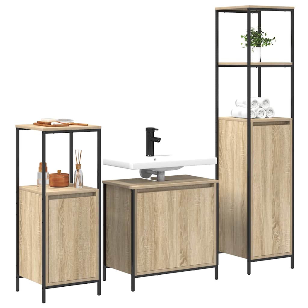 vidaXL Bathroom Furniture Set with Shelf 3 pcs Sonoma Oak and Black