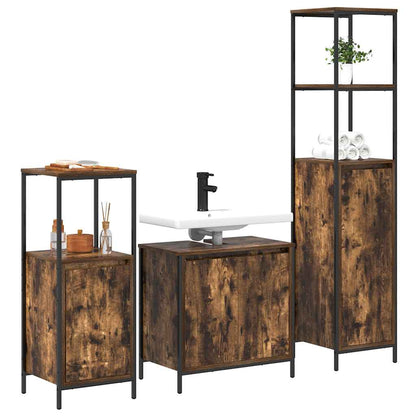 vidaXL Bathroom Furniture Set with Shelf 3 pcs Smoked Oak and Black