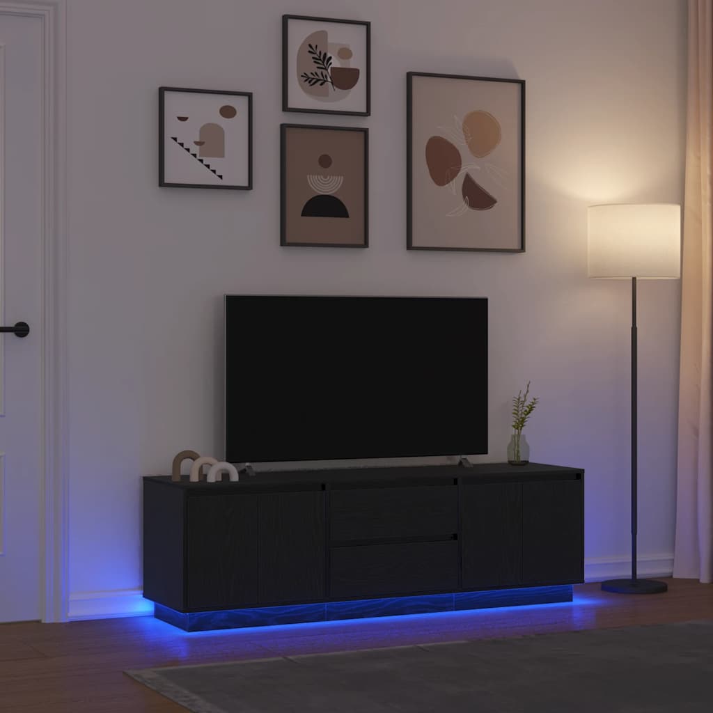 vidaXL TV Cabinet with LED Lights Black Oak 160.5x41x50 cm