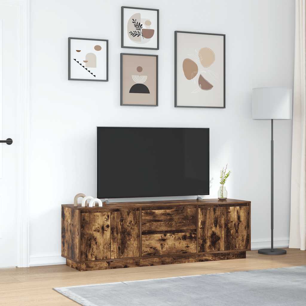 vidaXL TV Cabinet with LED Lights Smoked Oak 160.5x41x50 cm