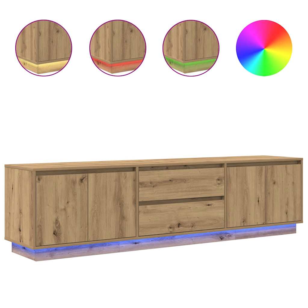 vidaXL TV Cabinet with LED Lights Artisan Oak 193.5x41x50 cm