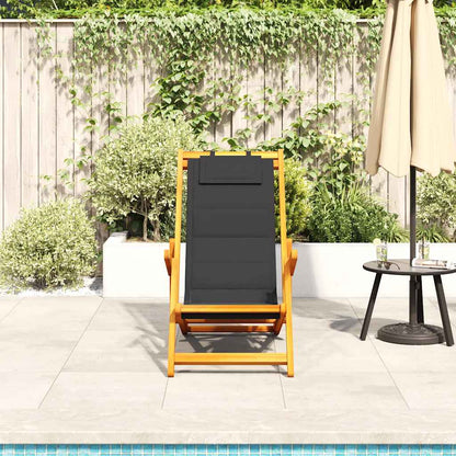 vidaXL Folding Beach Chair with Armrests Black Acacia Wood & Textilene