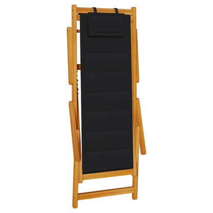 vidaXL Folding Beach Chair with Armrests Black Acacia Wood & Textilene