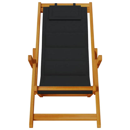 vidaXL Folding Beach Chair with Armrests Black Acacia Wood & Textilene