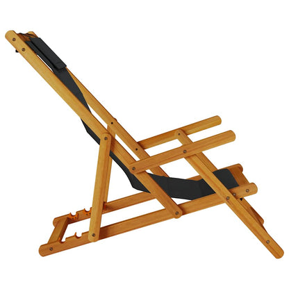 vidaXL Folding Beach Chair with Armrests Black Acacia Wood & Textilene