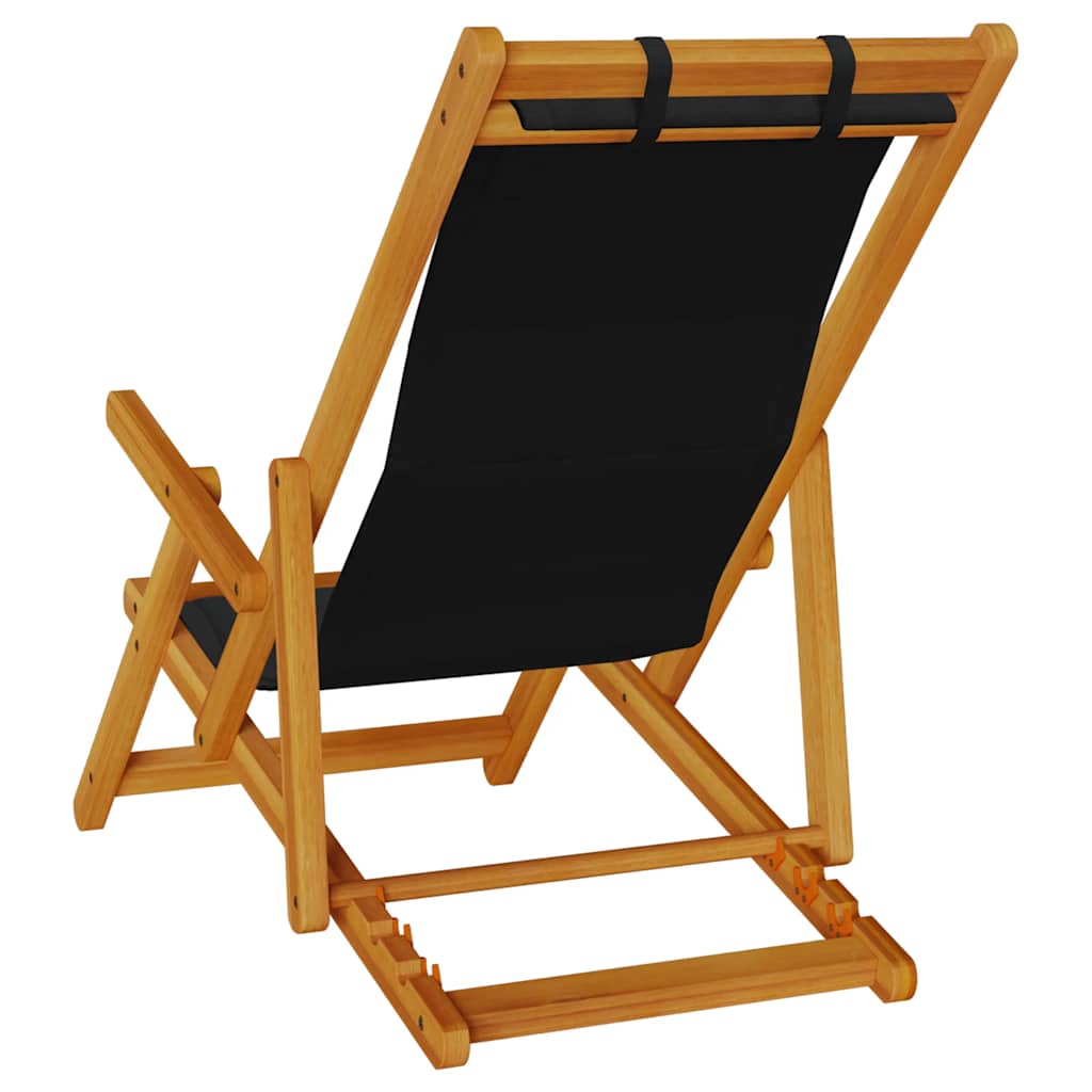 vidaXL Folding Beach Chair with Armrests Black Acacia Wood & Textilene