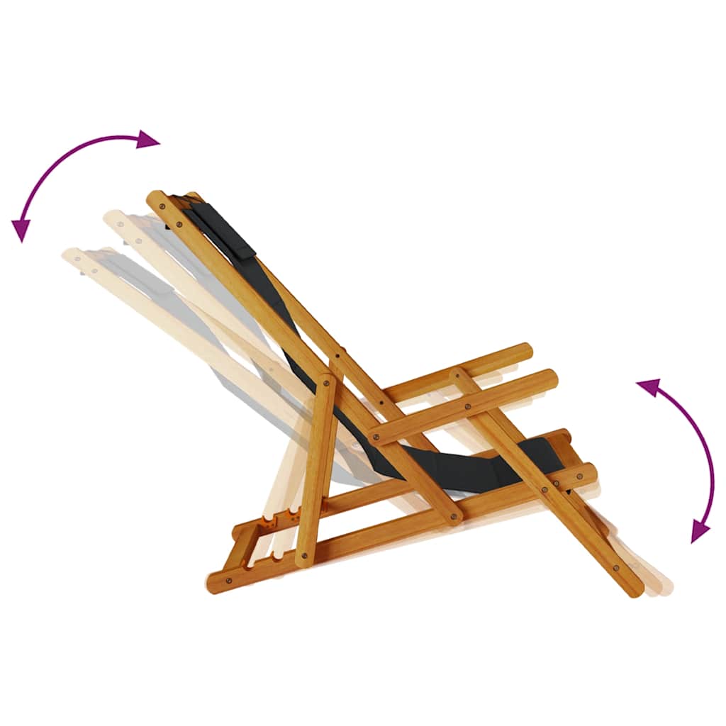 vidaXL Folding Beach Chair with Armrests Black Acacia Wood & Textilene