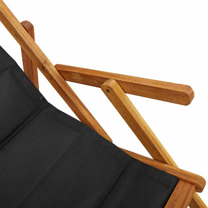 vidaXL Folding Beach Chair with Armrests Black Acacia Wood & Textilene