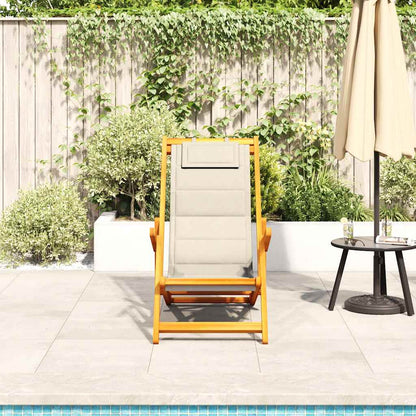 vidaXL Folding Chair with Armrests Cream Acacia Wood & Textilene