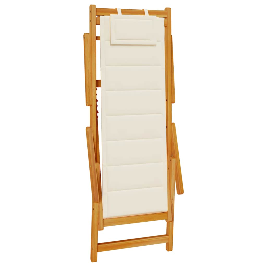 vidaXL Folding Chair with Armrests Cream Acacia Wood & Textilene