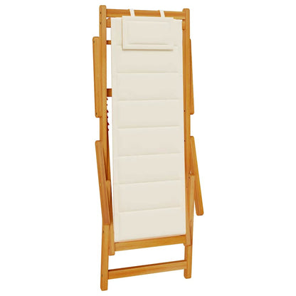 vidaXL Folding Chair with Armrests Cream Acacia Wood & Textilene