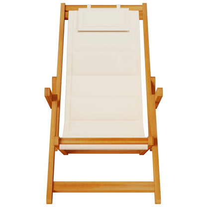 vidaXL Folding Chair with Armrests Cream Acacia Wood & Textilene