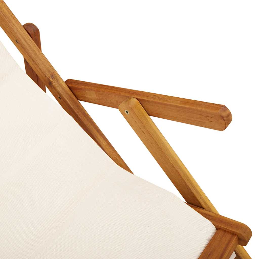 vidaXL Folding Chair with Armrests Cream Acacia Wood & Textilene