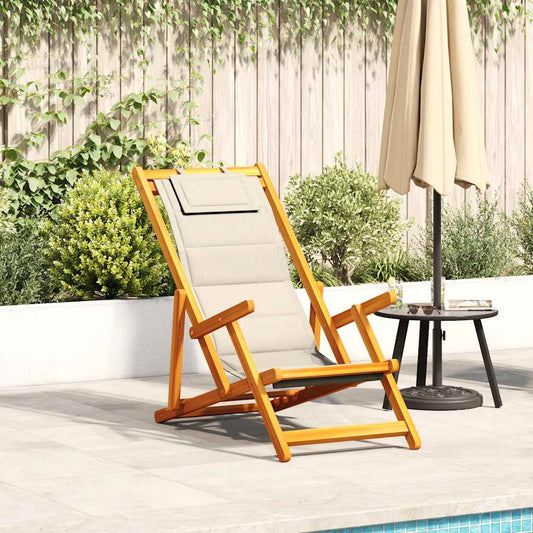 vidaXL Folding Chair with Armrests Cream Acacia Wood & Textilene