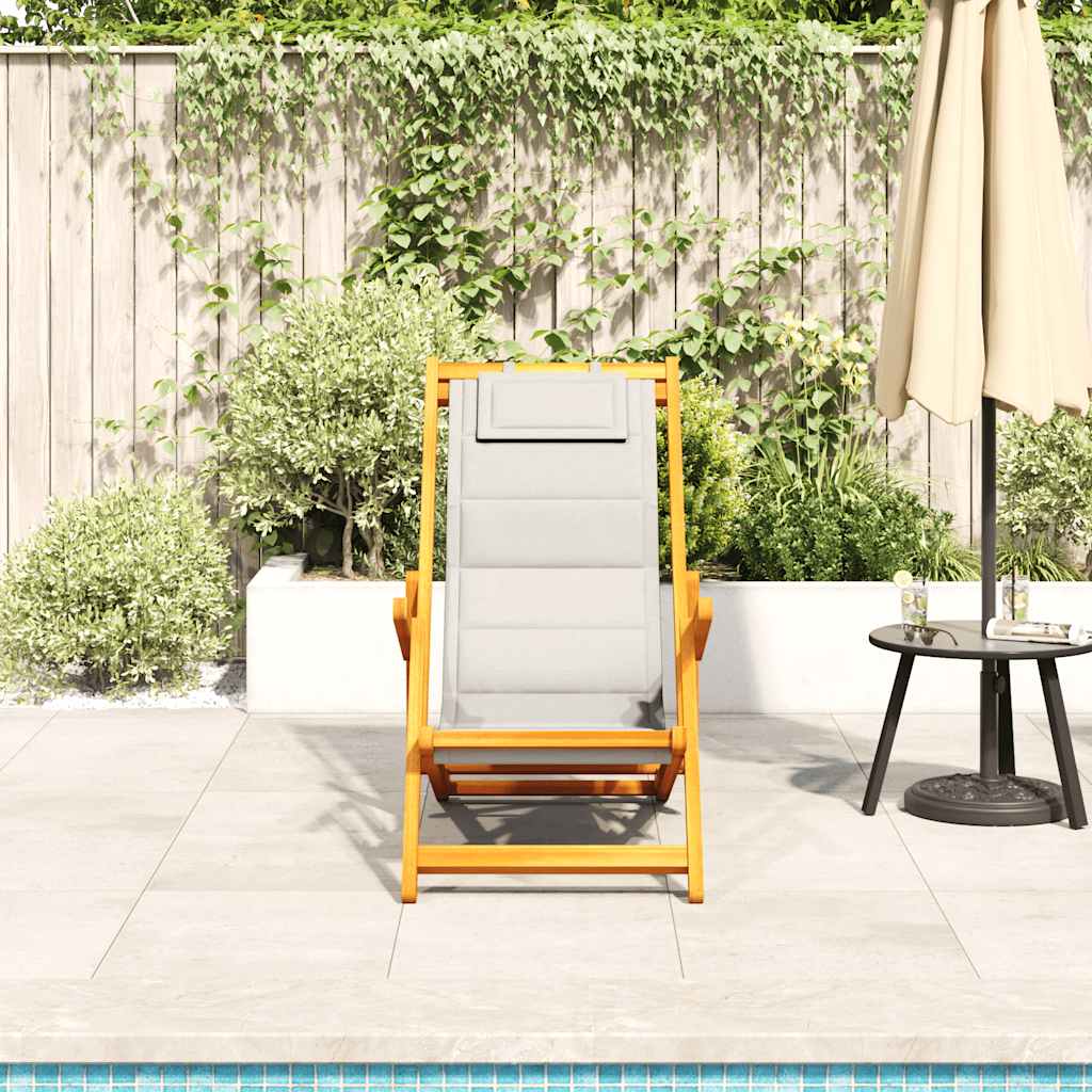 vidaXL Folding Chair with Armrests Light Grey Acacia Wood & Textilene