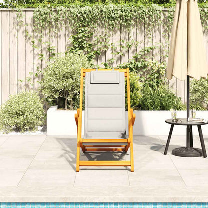 vidaXL Folding Chair with Armrests Light Grey Acacia Wood & Textilene