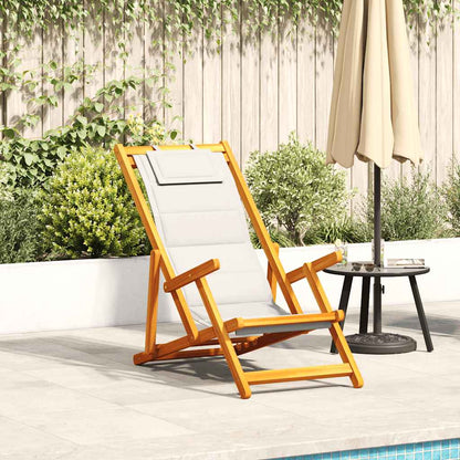 vidaXL Folding Chair with Armrests Light Grey Acacia Wood & Textilene