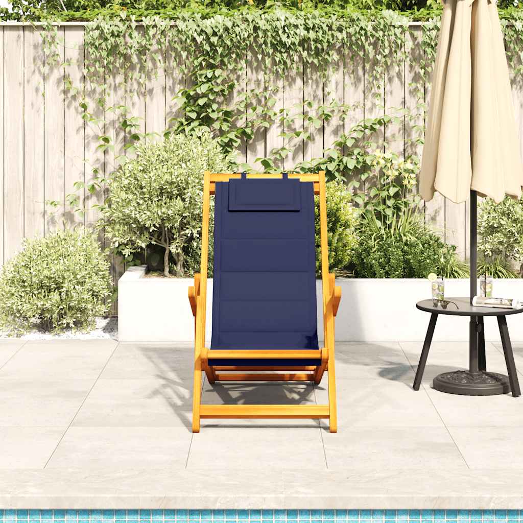 vidaXL Folding Chair with Armrests Blue Acacia Wood & Textilene