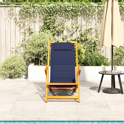 vidaXL Folding Chair with Armrests Blue Acacia Wood & Textilene