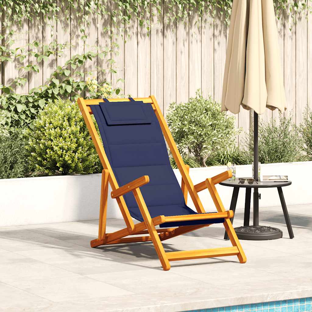vidaXL Folding Chair with Armrests Blue Acacia Wood & Textilene