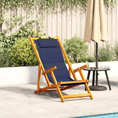 vidaXL Folding Chair with Armrests Blue Acacia Wood & Textilene