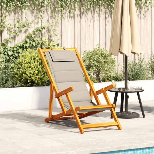 vidaXL Folding Chair with Armrests Taupe Acacia Wood & Textilene