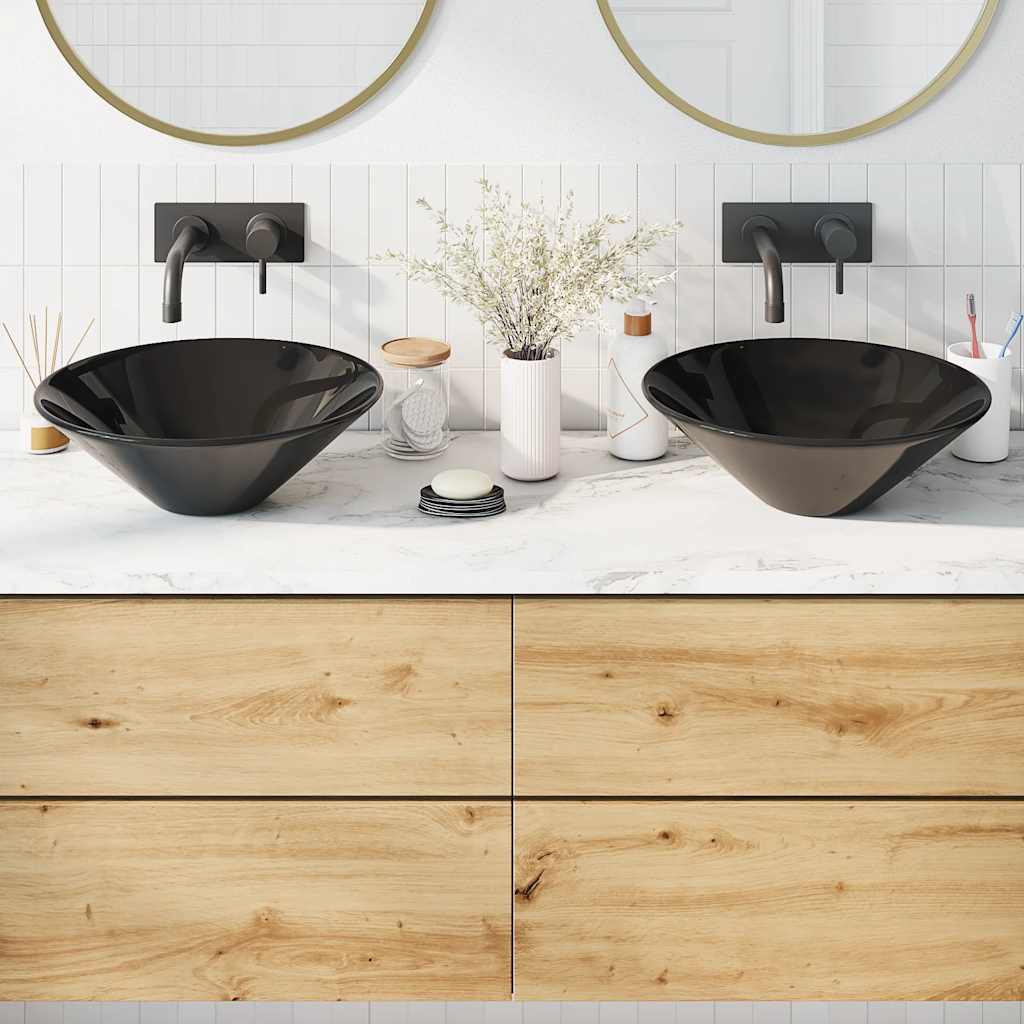 vidaXL Wash Basins 2 pcs Gloss Black Ø42x14 cm Ceramic