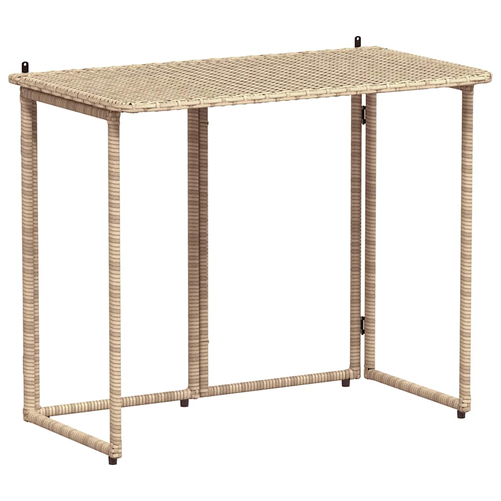 vidaXL Folding Garden Table Beige 90x51x75 cm Poly Rattan