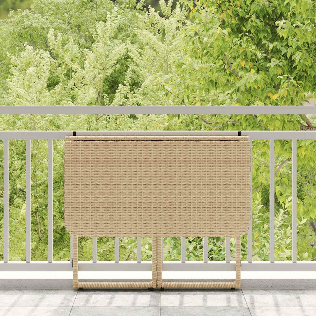 vidaXL Folding Garden Table Beige 90x51x75 cm Poly Rattan