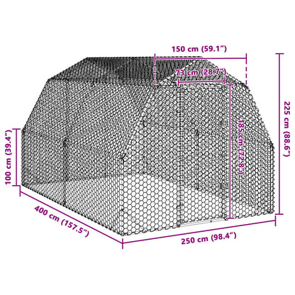 vidaXL Chicken Run 2,5x4x2,25 m Galvanised Steel