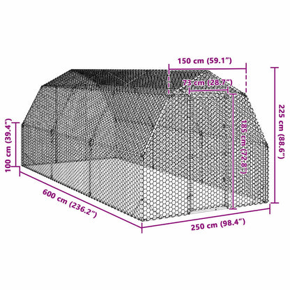 vidaXL Chicken Run 2,5x6x2,25 m Galvanised Steel