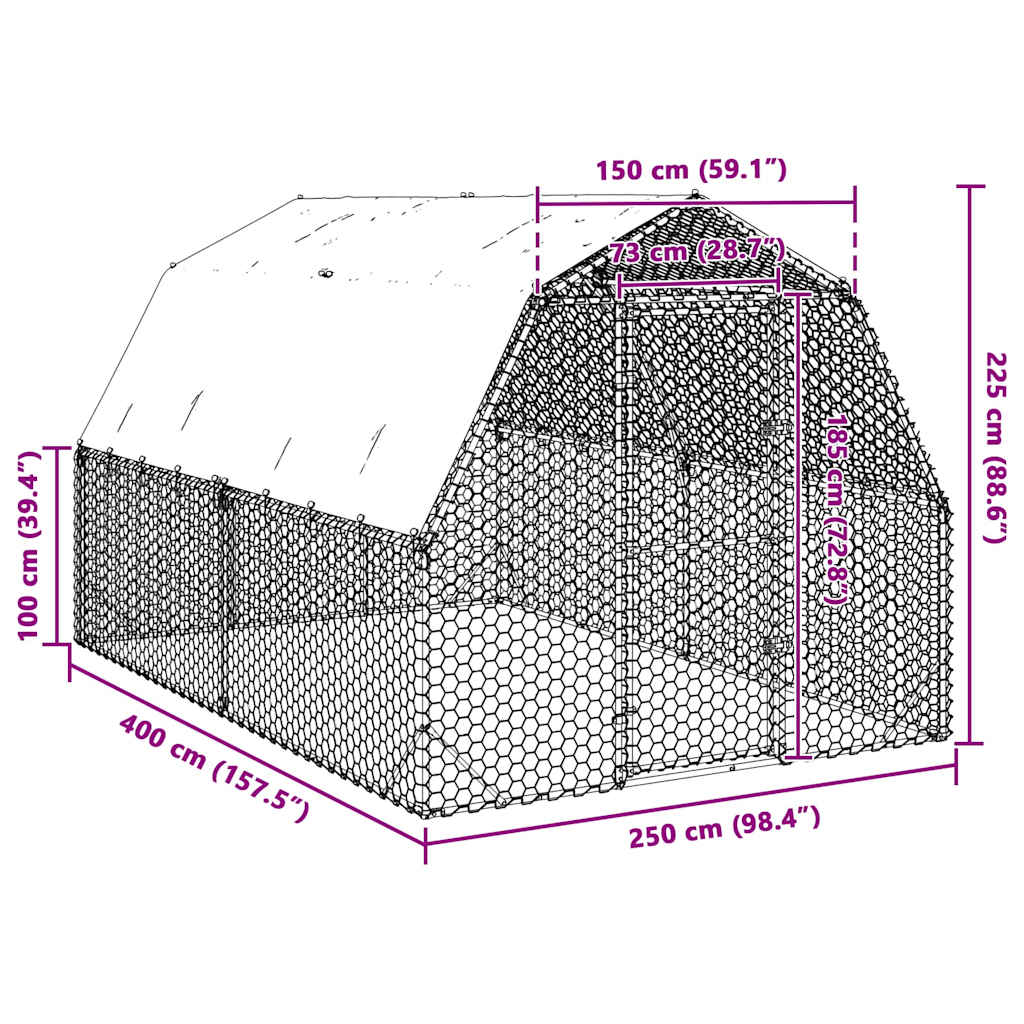 vidaXL Chicken Run with Roof 2,5x4x2,25 m Galvanised Steel