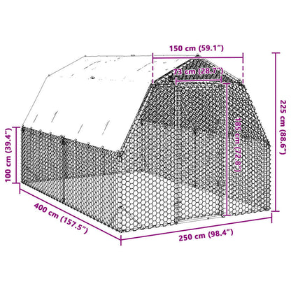 vidaXL Chicken Run with Roof 2,5x4x2,25 m Galvanised Steel