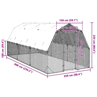 vidaXL Chicken Run with Roof 2,5x6x2,25 m Galvanised Steel