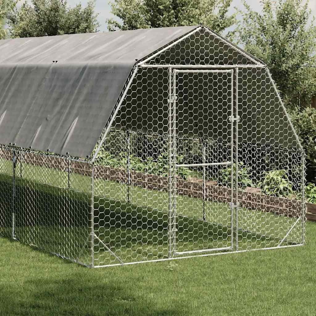vidaXL Chicken Run with Roof 2,5x10x2,25 m Galvanised Steel