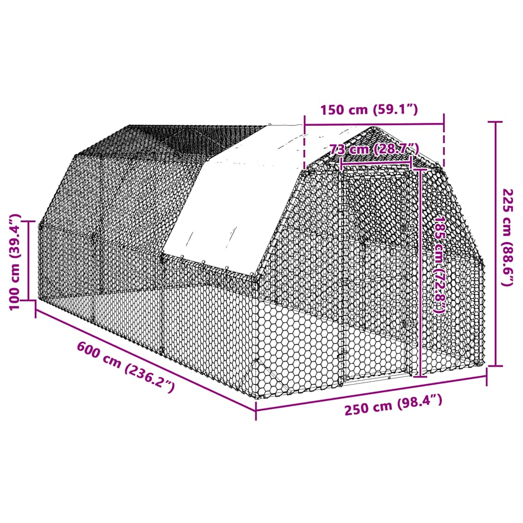 vidaXL Chicken Run with Roof 2,5x6x2,25 m Galvanised Steel