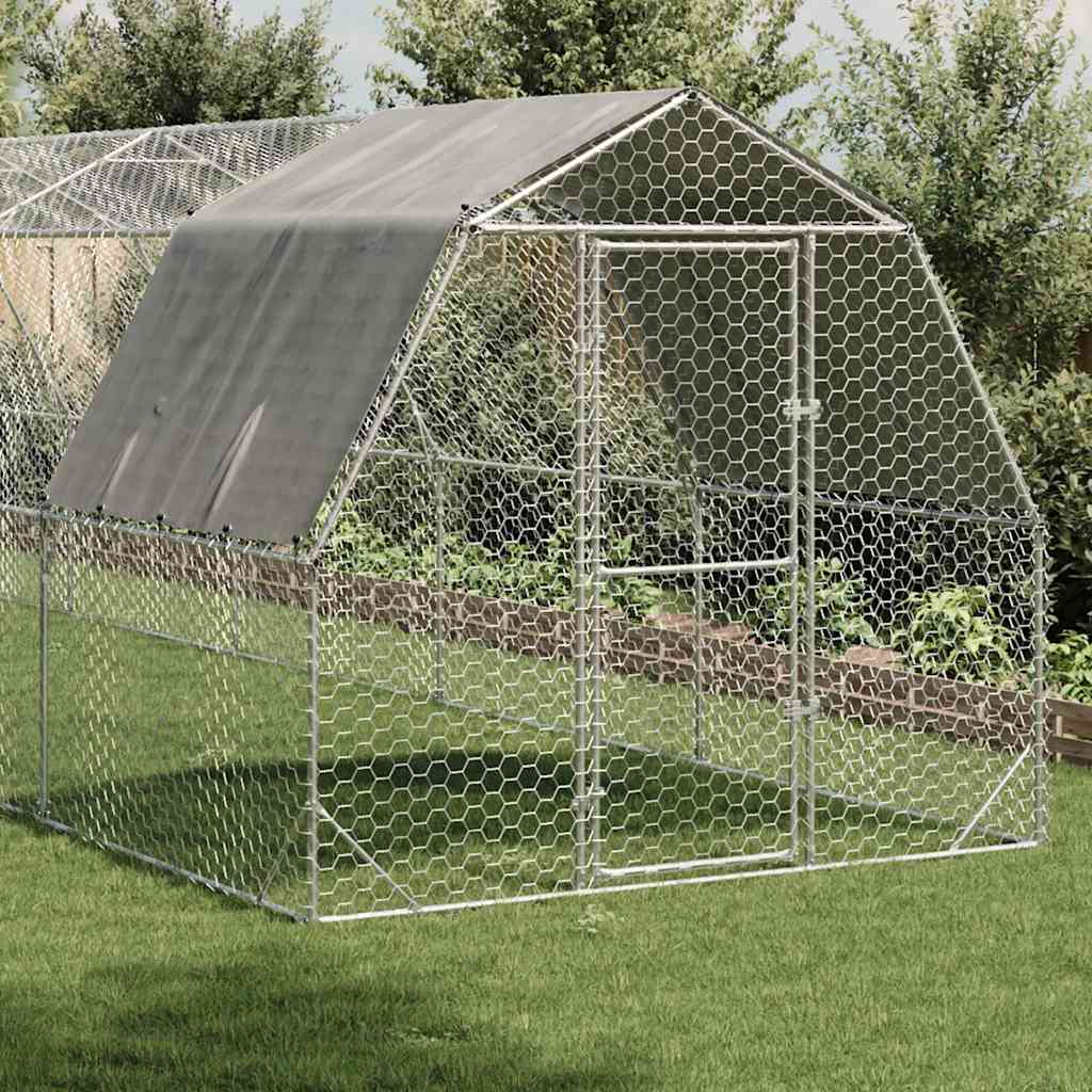 vidaXL Chicken Run with Roof 2,5x10x2,25 m Galvanised Steel