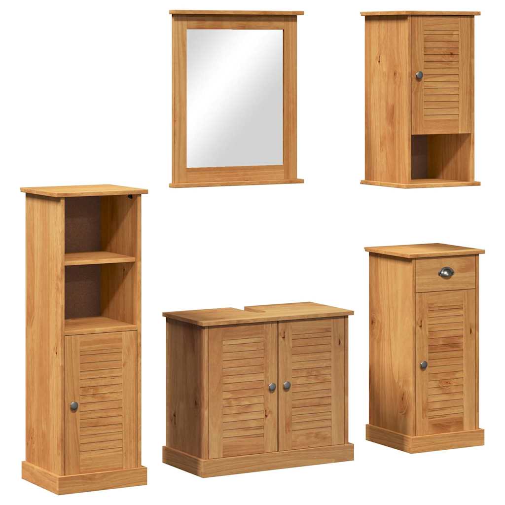 vidaXL Bathroom Furniture Set VIGO 5 pcs Honey Brown Solid Pine Wood