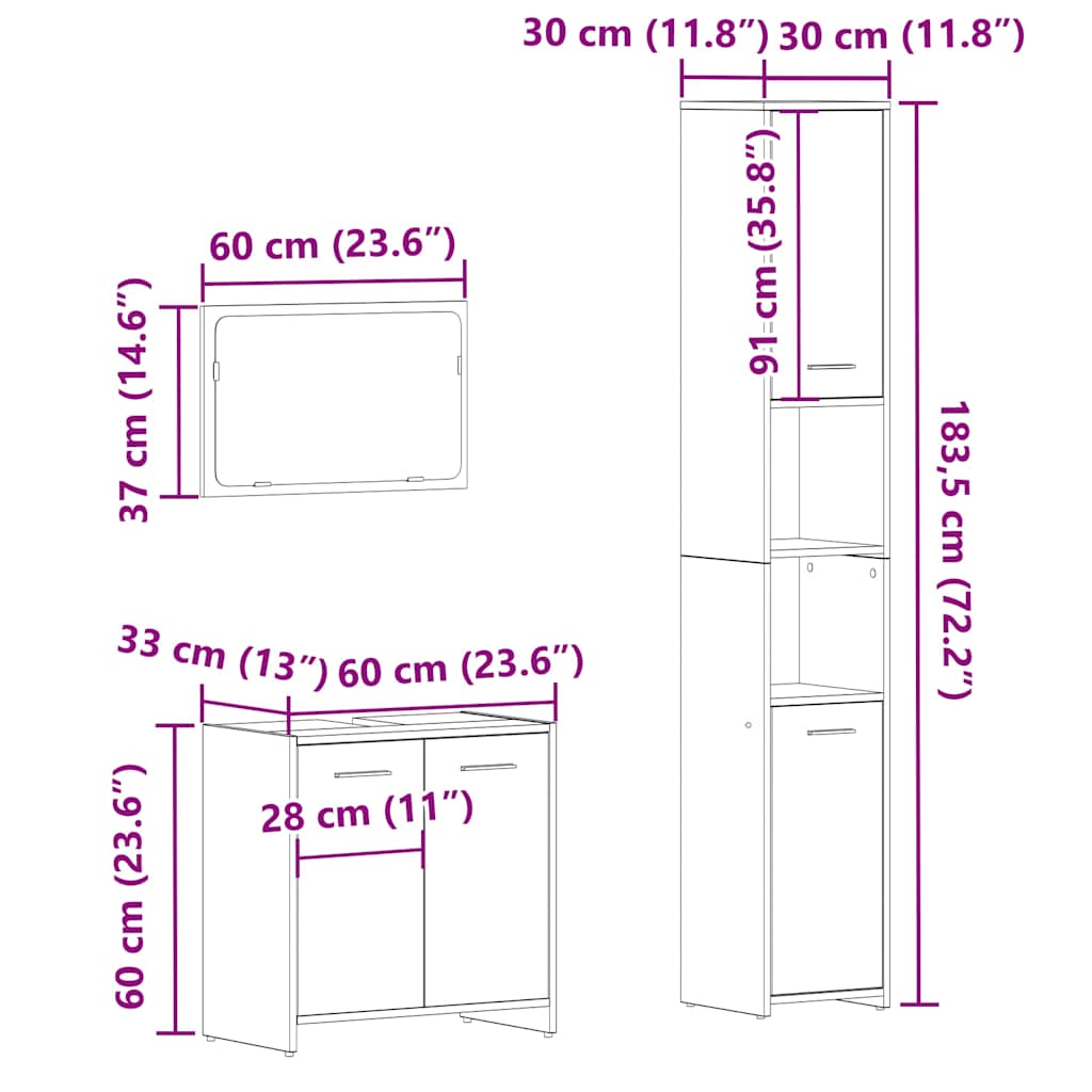 vidaXL 3 Piece Bathroom Furniture Set Old Wood Engineered Wood